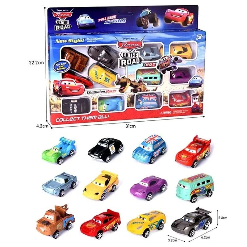 12pcs/Set Disney Pixar Cars Lightning Mcqueen Jackson Storm Mater Pvc Model Back-Force Car Toy For Kids Birthday Gift Set