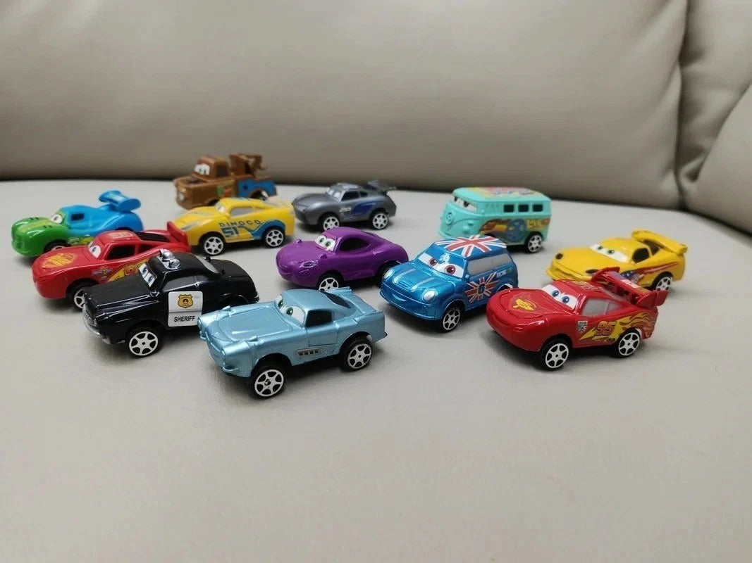 12pcs/Set Disney Pixar Cars Lightning Mcqueen Jackson Storm Mater Pvc Model Back-Force Car Toy For Kids Birthday Gift Set